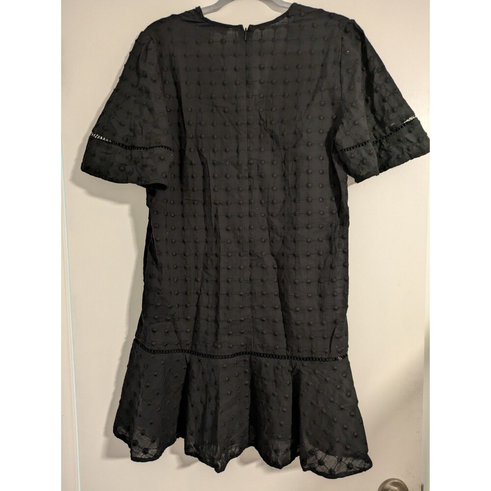 Pearl By Lela Rose Dotted Flounce Hem Mini Dress In Black Size Medium - Picture 3 of 5